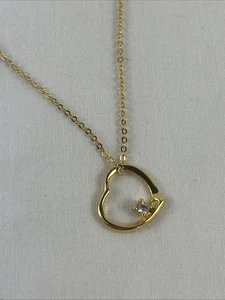 Heart Pendant Necklace Crystal 18” Chain Gold Tone - Picture 1 of 5