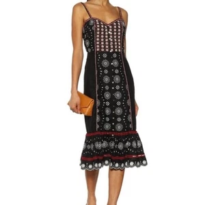 Vestido midi floral de lino bordado negro con cuentas Giuliana VERONICA BARBA NUEVO SIN ETIQUETAS - Imagen 1 de 8