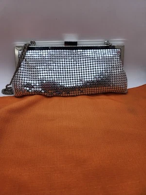 La Regale Silver Clutch Satin Lined Evening  Purse Women's Silver Chain VTG Bag - image 1 of 4