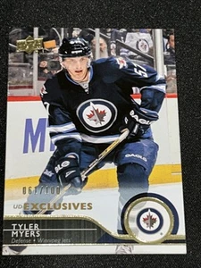 TYLER MYERS Jets Exclusive #d/100 2014-15 UD Exclusives #517 Free Comb - Foto 1 di 2