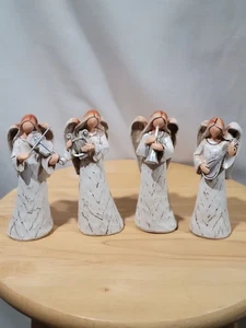 Musical Angels Resin Set Of 4 Figurines: Harp Violin Guitar Trumpet Christmas - Picture 1 of 2