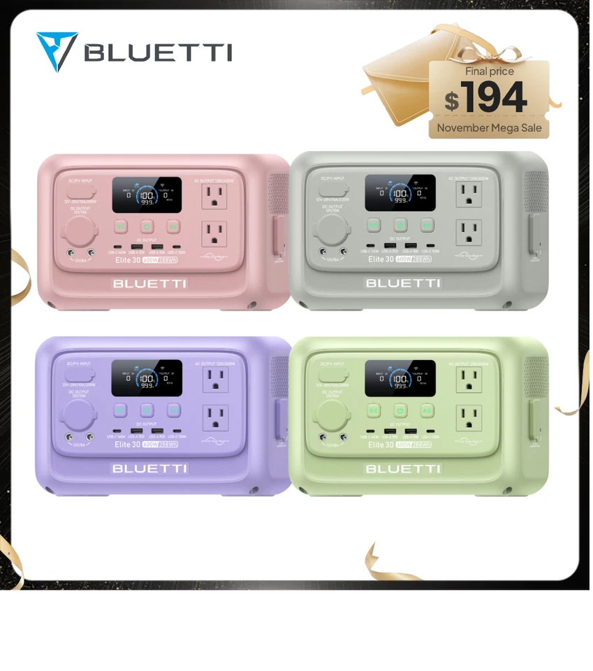 BLUETTI Elite 30 V2 288Wh 600W Portable Power Station Generator for Trip Backup