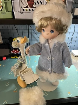 Vintage 80's Precious Moments Porcelain doll - Ice Skater with Goose  - Image 1 of 4