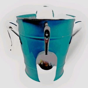 Isolierter türkisfarbener Eiskübel aus Metall mit Schaufel für Bar Cocktails & Getränke - Bild 1 von 4