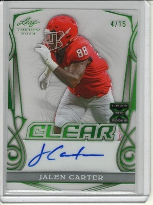 2023 LEAF TRINITY CLEAR JALEN CARTER ROOKIE/RC AUTO #4/15 - Image 1 of 2