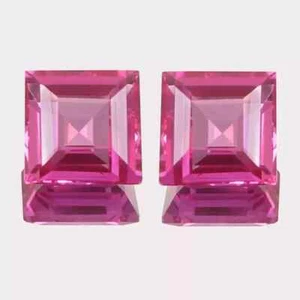 Pink Sapphire Natural 70 Ct Ceylon Princess Cut Certified Loose Gemstone Pair - Picture 1 of 7