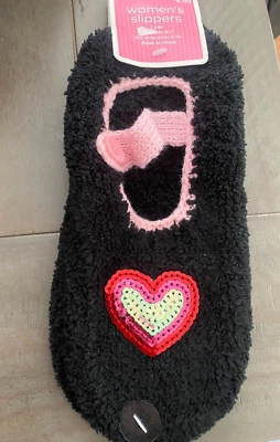 Acogedores calcetines pantuferas corazón lentejuelas rojo negro día de San Valentín para mujer talla: 4-10 nuevos con etiquetas Foto 1 de 4