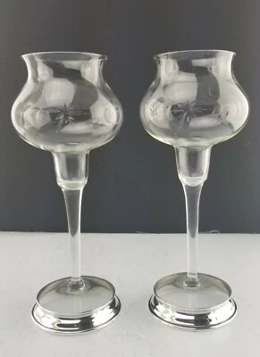 10" Pair Vintage Wallace Bulbous Cut Crystal Sterling Silver Candle Holders - Image 1 of 4