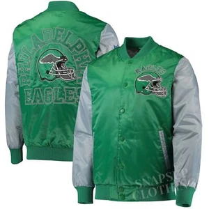 Men's Green/Silver Satin Bomber Style Varsity Jacket - Picture 1 of 7