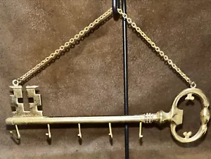 Chiave Giappone vintage in ottone massiccio con gancio e ganci per chiavi auto o gioielli ecc. - Foto 1 di 9