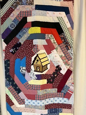 Vtg Handmade Quilted Wall Tapestry 24x41 Patchwork Cottage Core Folk Art Country - Image 1 of 4