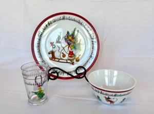 Williams Sonoma Christmas Grinch Kids Xmas Melamine 3 Piece Plate Set - Picture 1 of 9