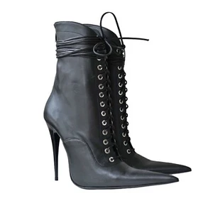 GIOHEL ITALY CUSTOM HEEL ANKLE POINTY HIGH BOOT STIEFEL STIVALI LEATHER NERO 38 - Imagen 1 de 5