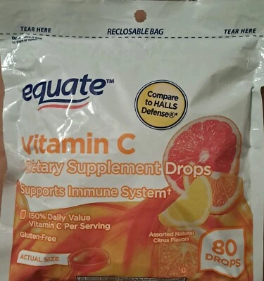 Equate Citrus Vitamina C Suplemento Dietético Gotas Apoya el Sistema Inmunológico 4 Bolsas Foto 1 de 2