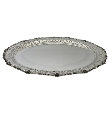 FINE 925 STERLING SILVER HANDMADE CHASED FILIGREE SWIRL FLORAL CUT OUT OVAL TRAY - Image 1 of 3