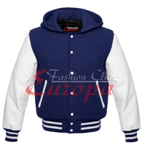 Mangas de cuero blanco real Letterman universidad universidad unisex lana con capucha XS-7XL - Imagen 1 de 12