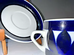 SOTKA Arabia Finland 1970's Cup and Saucer Set Vintage Blue White Pattern - Picture 1 of 6