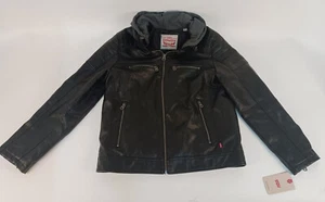 New/Tags LEVI'S Vegan Faux Leather Jacket Sz L Hood Winter Coat $160 - Picture 1 of 11