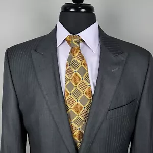 Versace Suit Jacket Mens 42L Wool Silk Peak Lapel Striped Blazer Wedding Office - Picture 1 of 17