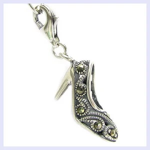 925 Sterling Silver Lady Marcasite High Heel Shoe European Lobster Clip On Charm - Picture 1 of 1