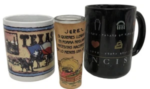LOT City Coffee Cup San Francisco & Texas Mug & Leather Wrap Jerez Shot Glass - Picture 1 of 8