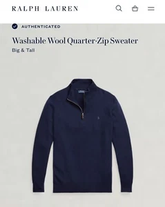 Polo Ralph Lauren Sweater Dark Blue Merino Lambs Wool Quarter Zip Pullover 4XLT - Picture 1 of 15