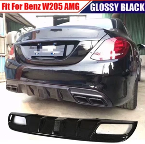 GLOSSY BLACK Rear Bumper Diffuser Lip For Mercedes Benz W205 C43 C63  2015-20 - Picture 1 of 10