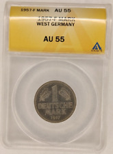 1957F Germany AU55 ANACS One 1 Deutsche Mark Copper Nickel German Coin 1B