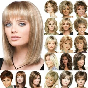 Ladies Real Natural Short Straight Hair Wigs Women Bob Curly Cosplay Full Wig.♡ - Picture 1 of 23