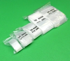 Zip Seal Lock Clear 2mil Assorted Bags 500 Square Sizes 1" 1-1/2" 2" 3" 4" - Picture 1 of 5