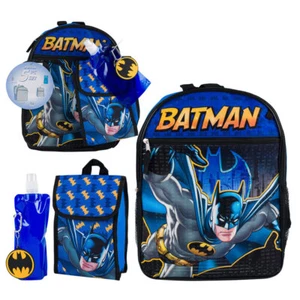 Mochila DC COMICS BATMAN 16" con bolsa de almuerzo escuela niños niños 5 piezas bolsa de regalo NUEVA - Imagen 1 de 10