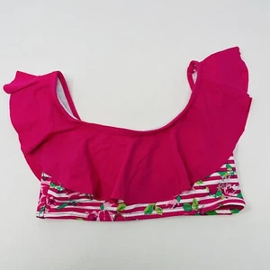Betsey Johnson Youth Girls Size 6 Floral Ruffle Swim Suit Bikini Top Pink 301 - Picture 1 of 5