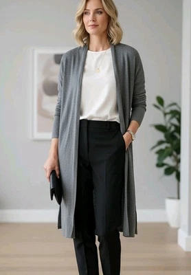 GAP Sweater Womens Medium Gray Open Front Longline Duster Cardigan Side Slit - Image 1 of 4