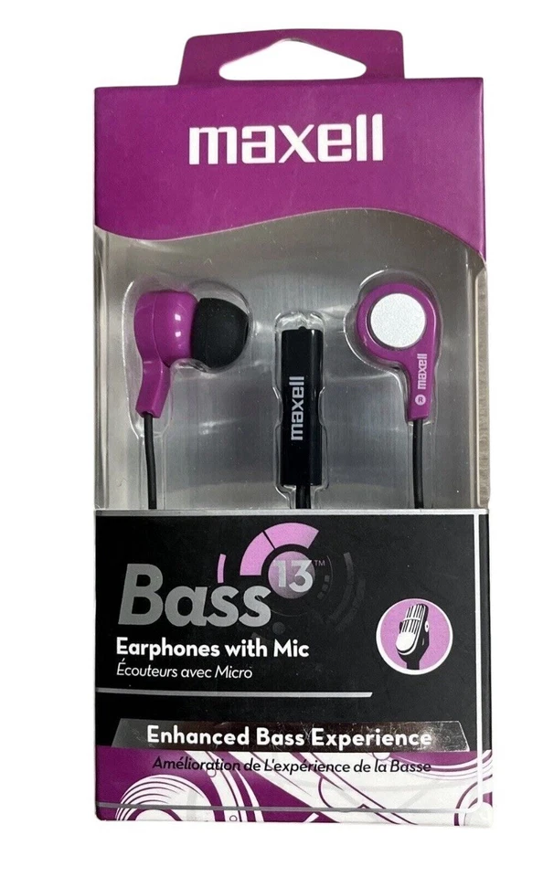 Maxell 199730 Bass 13 Heavy-bass In-ear Earbuds With Microphone Purple