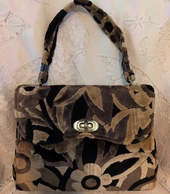 Hermoso Bolso de Mano Vintage Floral Terciopelo Años 70 Colores Otoño Foto 1 de 4
