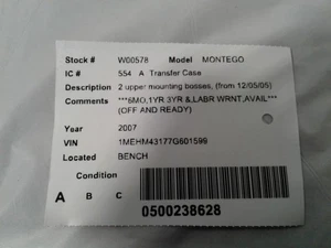 Transfer Case 07 2007 Mercury Montego Only 52K Miles - Picture 1 of 12