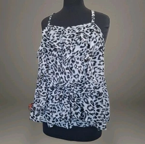 Damen-Trägertop Animal-Print Rüschen XL transparent fließend Fee Mob Frau Swifty schwarz/weiß - Bild 1 von 13