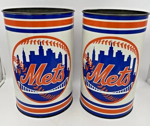 Juego de 2 botes de basura metálicos de colección NY METS P&K Products años 80 New York Mets 16" de alto - Imagen 1 de 12