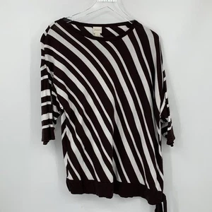 Chicos Suéter Marrón Blanco Diagonal Rayas Cintura Corbata Manga Corta Mujer 3 XL - Imagen 1 de 4