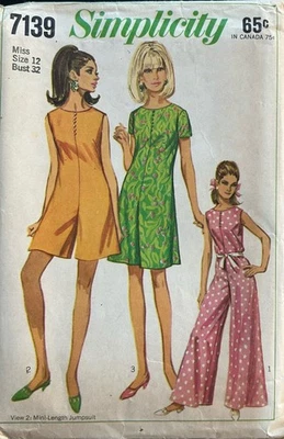 FAB Vtg 60's Simplicity 7139 PANTDRESS MINI or LONG Sewing Pattern Sz 12 Unused - Image 1 of 3