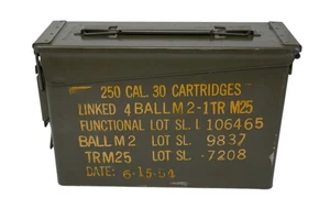 Metal Military Ammo Box 1954 Empty Storage Container ~ 250 Cal 30 Cartridges - Picture 1 of 9