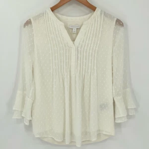 Charter Club Ruffle Textured Pintuck Top Swiss Dot Ivory Women Small Petite NWT - Picture 1 of 5