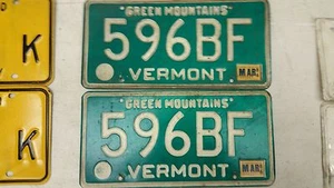 Pair 1986 VERMONT Debossed Green Mountains License Plate 596BF - Picture 1 of 1