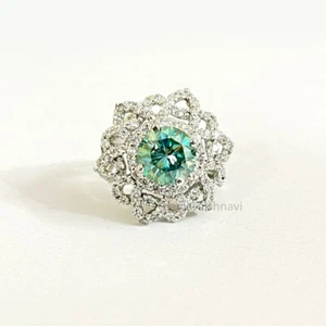Engagement Ring 2 Ct Blue Treated Diamond Ring Flower Design VVS1 Certified ! - Picture 1 of 5
