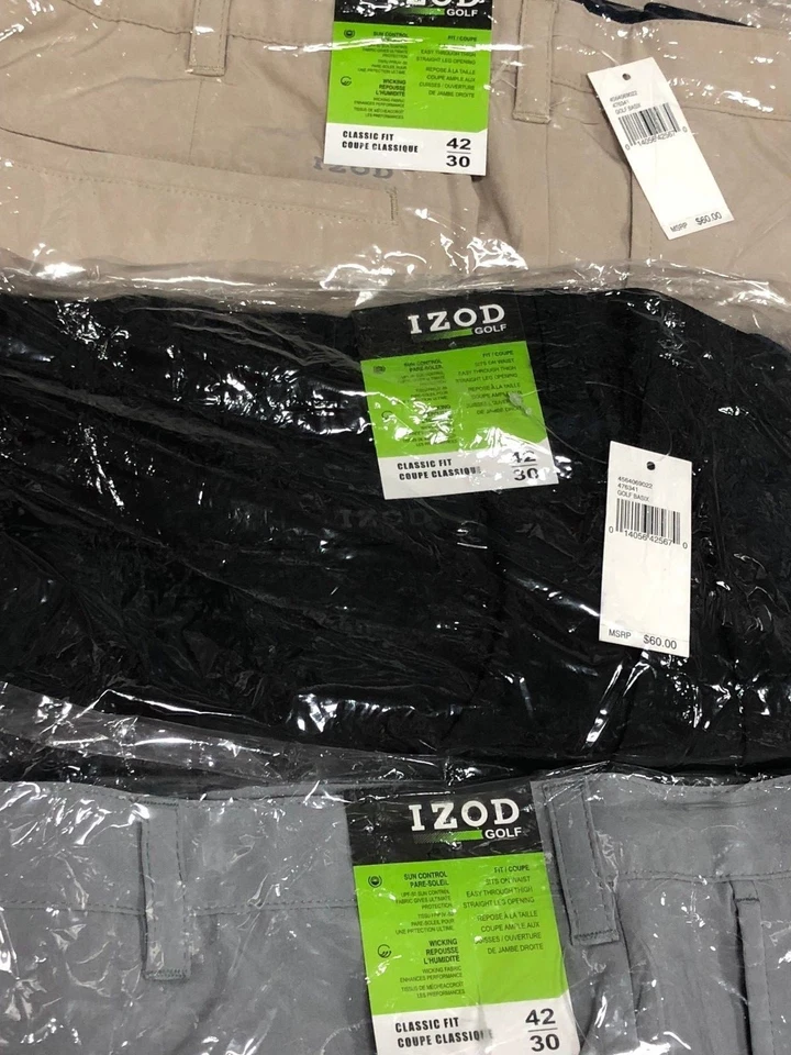 IZOD 男式经典合身高尔夫裤纯色卡其色/薄色 38x30 码 — 第 1/1 张图片