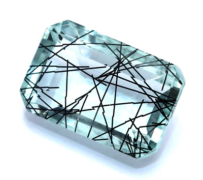 Natürlich Zertifiziert 60.60 Karat Smaragd Schnitt Schwarz Rutil- Quarz Dublette - Bild 1 von 4