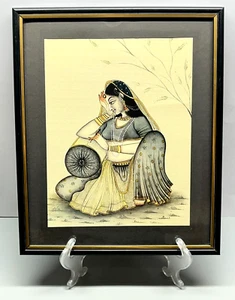 VTG Framed Indian Mughal Art Print Hindu Goddess Radha Krishna Seated Writing - Picture 1 of 12