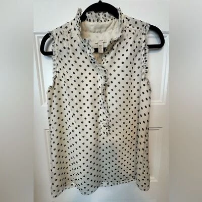 Blusa J Crew Natasha Sin Mangas Seda Lunares Volantes Talla 6 Foto 1 de 4