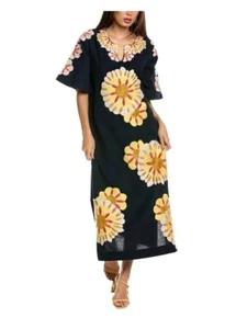 NWT Frances Valentine Sz Small Delightful Caftan Sunrise Navy/Multi Maxi Dress - Picture 1 of 10