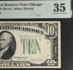 1934C $10 Federal Reserve Note - PMG 35 - Chicago - Fr 2008-G - Picture 1 of 3